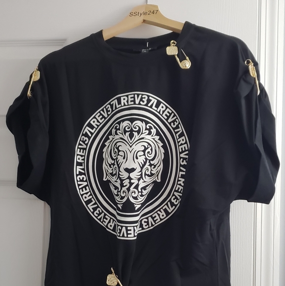 Stunning Black/White Safety Pin Tee Shirt Dress - Picture 2 of 11